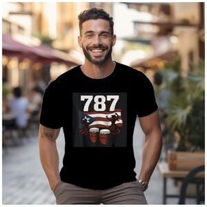 787 PR Area Code Black Graphic T-Shirt
